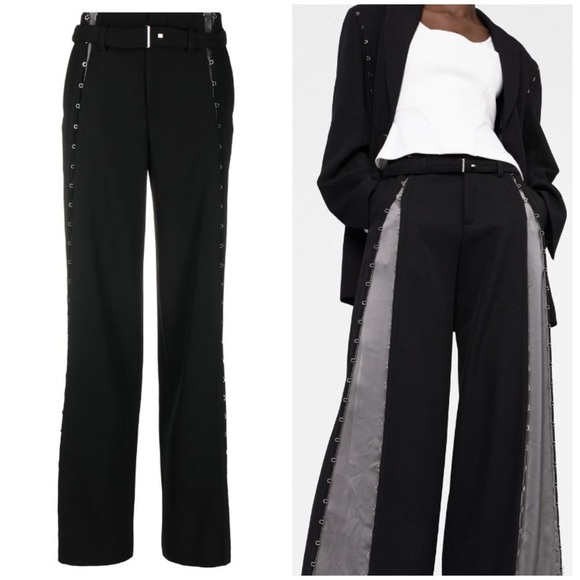New Dion Lee Hook Detailed Wide Leg Trouser Pants Black Wool Blend Sz 6 - Picture 3 of 16